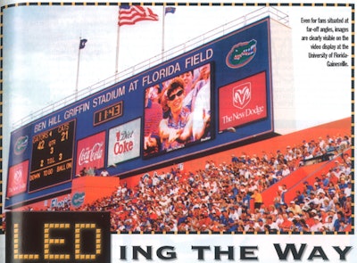 Even for fans situated at far-off angles, images are clearly visible on the video display at the University of Florida (Original Image from Sept. 2000 Issue of Athletic Business)