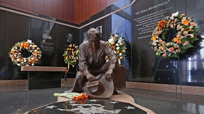 The memorial inside Oklahoma State's Gallagher-Iba Arena dedicated to the 10 people who lost their lives in the 2001 plane crash.