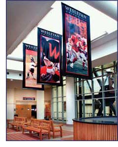 Photo of banners hanging at Wesleyan University