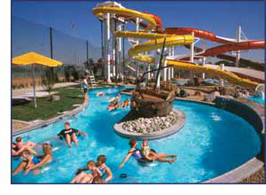 Photo of families floating in a lazy river