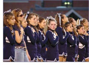 Cheerleaders at Medford (Mass.) Vocational-Technical High School