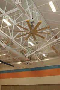 Photo of a sensor-controlled gymnasium ceiling fan at Cincinnati's Midway School