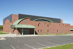 A photo of the Trombe wall at the Rapid City (S.D.) Community Center South