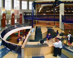 Photo of the control desk in the lobby of the Arthur L. & Maxine Sheets Rybolt Recreation and Sport Sciences Center at Ashland University
