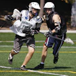 Photo of Lacrosse players chasing the ball on a synthetic turf field