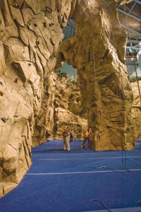 Photo of a 60 foot tall, climbing wall installation, built for a private university in Pensacola, Florida