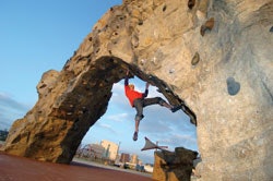 Photo of the Whittier Peninsula climbing wall in Columbus, Ohio's Scioto Audubon Metro Park
