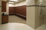 Photo of built-in benches in the locker room of the Memorial Hermann Sports Medicine Institute in Houston