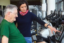 EASY CHAIRRecumbent cardio equipment with large graphic displays are especially accommodating to older exercisers.