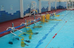 CIRCUIT SYSTEM Large pieces of portable in-pool fitness equipment allow for more programming options, but they can be pricey.