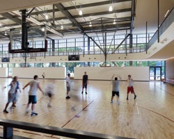 Photo of the large translucent glass system at California State University, Chico's Wildcat Recreation Center