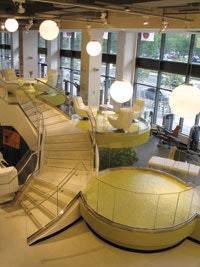 The grand staircase at Club H Fitness in Jersey City, N.J.