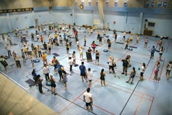 Photo of a group workout session at a recreation center