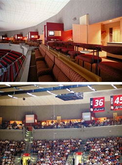 Blazer Boxes at Portland, Ore.'s Rose Garden transformed the least popular real estate at the corners of the upper bowl into a premium seating area featuring suites that are rented on a game-by-game basis. (Photo by Eckert + Eckert Photography, courtesy of Ellerbe Becket, an AECOM Company)