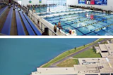 Kiosks along a lakeside path explain the geothermal technology that heats pool water and controls air temperature in the new RecPlex Aqua Arena. (Photos courtesy of Partners in Design Architects)