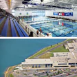 Kiosks along a lakeside path explain the geothermal technology that heats pool water and controls air temperature in the new RecPlex Aqua Arena. (Photos courtesy of Partners in Design Architects)
