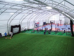 The Total Athlete Indoor Training Center in Triadelphia, W.Va., accommodates a variety of activities under one roof. (Photo courtesy of ClearSpan Fabric Structures)