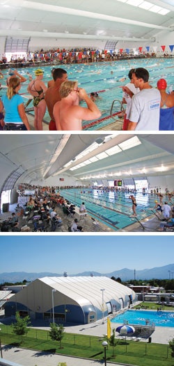A stressed-membrane structure turned one of two outdoor pools at the Kearns Oquirrh Park Fitness Center in Kearns, Utah, into a natatorium. (Photos courtesy of Sprung Instant Structures)