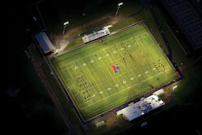 New lights at Joe Cummings Field in the Fairport (N.Y.) Central School District improve visibility for both players and spectators. (Photo courtesy of Qualite Sports Lighting LLC)