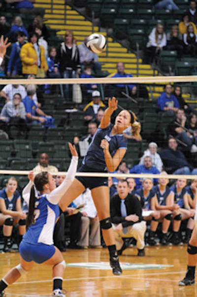 NET GAINS Mount Notre Dame, an all-girls school in Cincinnati, defeated Findlay High to advance to Ohio's 2011 Division I state volleyball championship, where it beat another private all-girls school, St. Ursula Academy in Toledo. (Photo by Impact Action Sports Photography, courtesy of OHSAA)