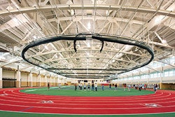 BEAR NECESSITIES The field house in Grinnell College's Charles Benson Bear '39 Recreation and Athletic Center includes a six-lane track, four tennis courts and batting cages, among other amenities (Photos by Chris Cooper Photography)