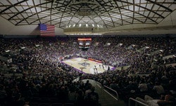 CLOUD CONTROL LED lighting fixtures at the Dee Events Center are divided into nine completely dimmable zones. (Photo courtesy of Weber State University )
