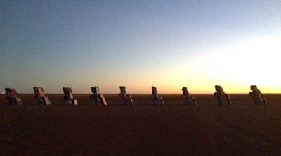 The MizzouRec staff arrived at Cadillac Ranch around sunset.