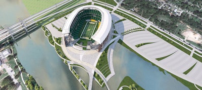 An aerial rendering of Baylor's new on-campus football stadium. Populous is the lead architect on the project.