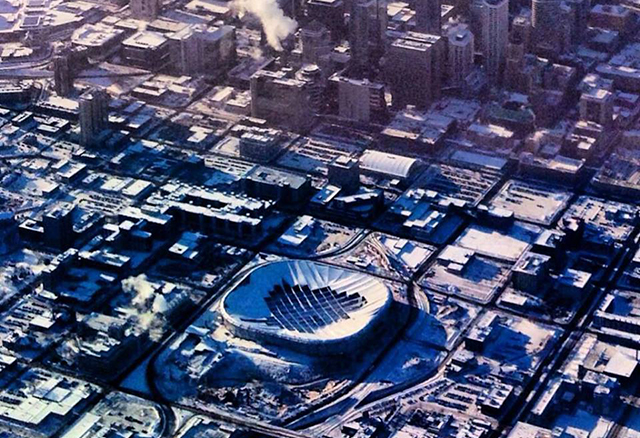 An aerial view of the Metrodome this morning, courtesy of @Vikings on Twitter.