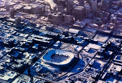 An aerial view of the Metrodome this morning, courtesy of @Vikings on Twitter.