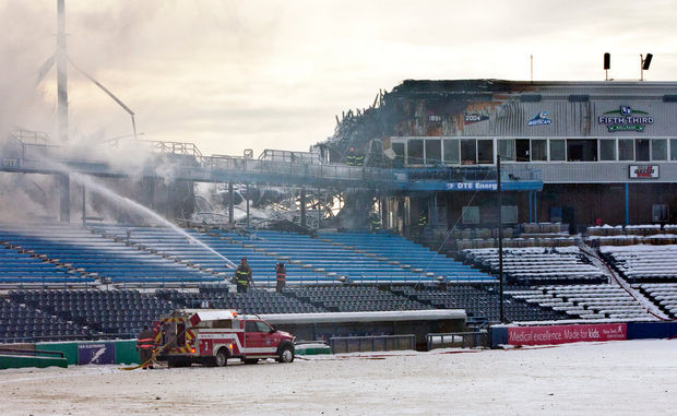 Firefighers put out a fire at Fifth Third Ballpark. (Photo by Cory Morse, MLive.com)