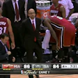 Miami's LeBron James cramped up in the fourth quarter as temperatures on the court soared into the 90s at San Antonio's AT&T Center Thursday night.