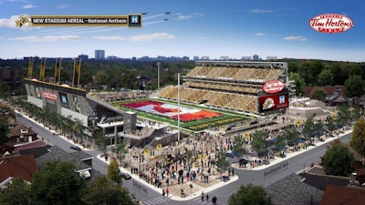 A rendering of the completed Tim Hortons Field