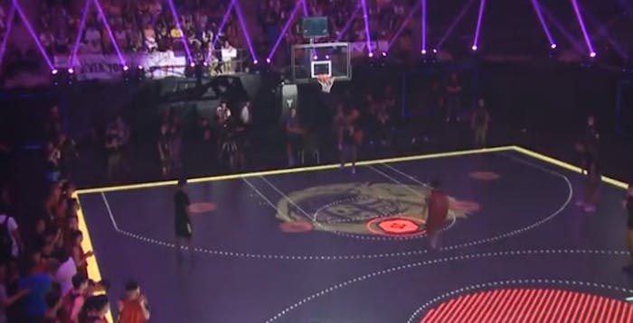 Nike's LED basketball court can interact with players as they move across the surface.