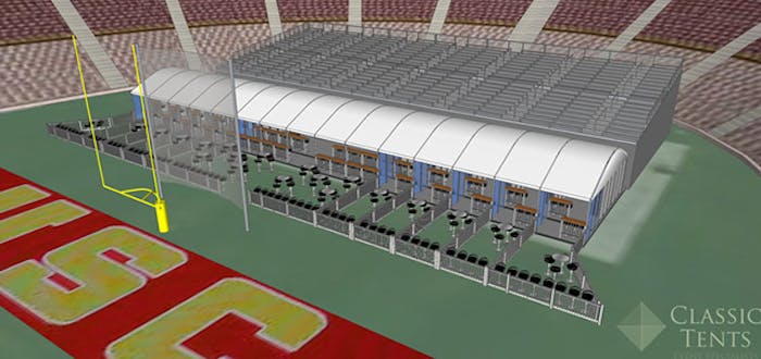 USC's new field-level seating options give fans a suite experience just feet from the action. (Image via USCTrojans.com.)