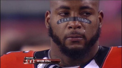 Bengals offensive lineman Devon Still was moved to tears by the Patriots tribute to his daughter Leah on Sunday.
