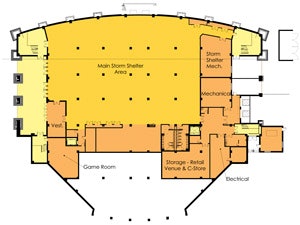 GIMME SHELTER By arranging storage, stairs and mechanicals on the periphery, the Alabama floor plan allows 3,200 individuals to fit safely in one place. - Click to enlarge