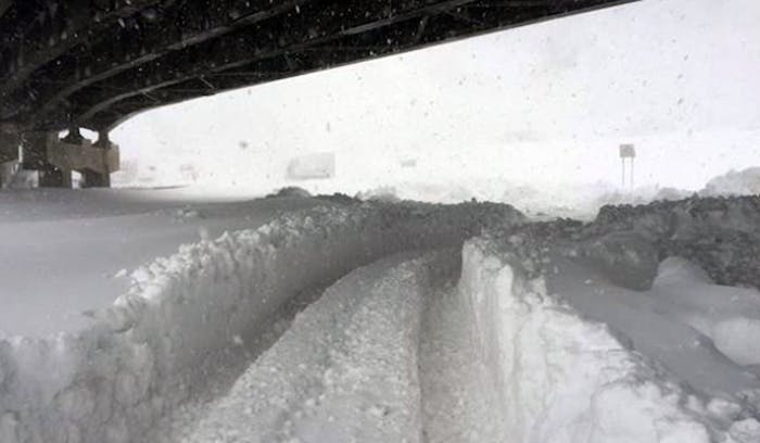 A snowstorm that dumped four feet of snow on upstate New York stranded the Niagra women's basketball team. This photo of the New York State Thruway near Buffalo comes via @foxandfriends on Twitter.