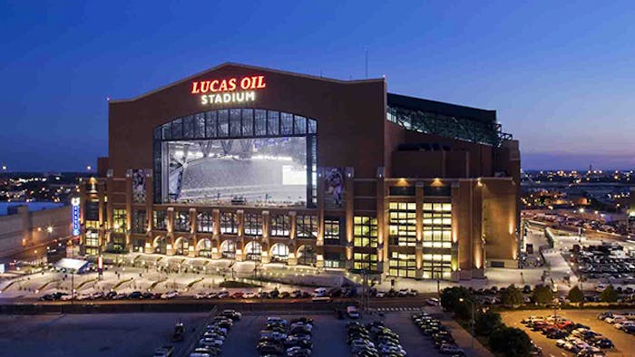 Lucas Oil Stadium, located on the south end of downtown Indianapolis, opened in 2008 at a cost of $720 million. (Photo via visitindy.com)