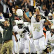 The UAB sideline erupts after the team defeated FAU on a last-second field goal. At 6-6, the Blazers are bowl-eligible for the first time since 2004. Photo via @UAB_Football on Twitter.