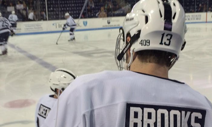 Penn State's hockey team wore these '409' decals on Friday. Image via @MattyNest on Twitter.
