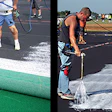 Bonding turf to shock-absorbent underlayments. (Foam pad, left, elastic layer, right.)