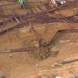An arial shot of the collapsed athletic facility at Argyle High School. (Photo via @TexomasHomepage on Twitter)