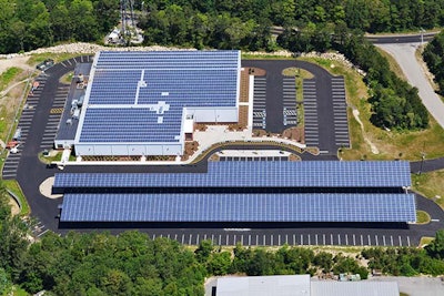 Falmouth Ice Arena's 3,300 solar panels, split between the rink’s roof and a large parking lot carport, combine to produce roughly 900,000 kilowatt hours per year.