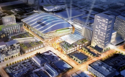 An architectural rendering of the proposed new Bucks arena.