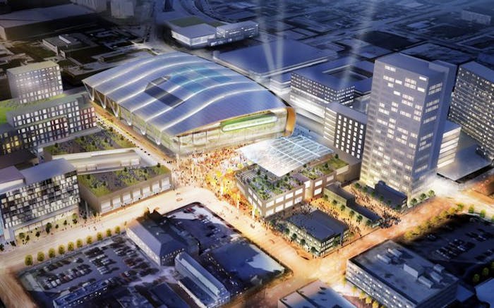 An architectural rendering of the proposed new Bucks arena.