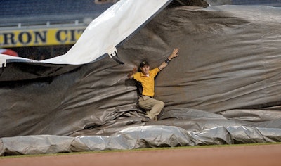 Grounds crew has it covered with Las Vegas' first tarp