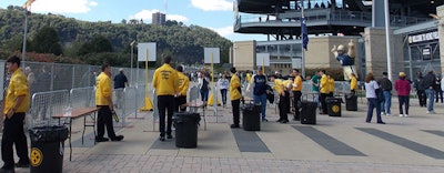 Contracted frontline security staff screen fans at Pittsburgh's Heinz Field. [Photo courtesy of Landmark Event Staffing]