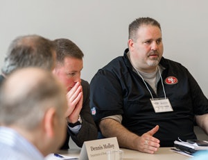Jim Mercurio, San Francisco 49ers vice president of stadium operations, participates in one of several discussion groups.