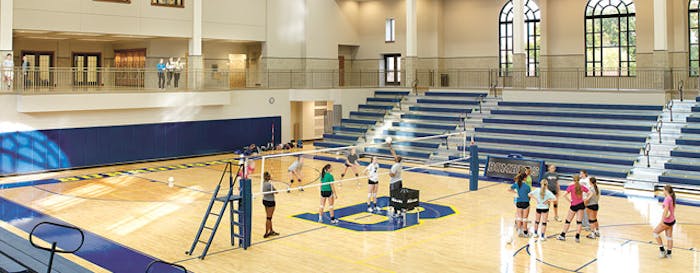 The concourse at John Burroughs School helps connect athletics to campus amenities made from circulation space that improves individual experience, simplifies wayfinding and introduces athletics to a new campus entrance.